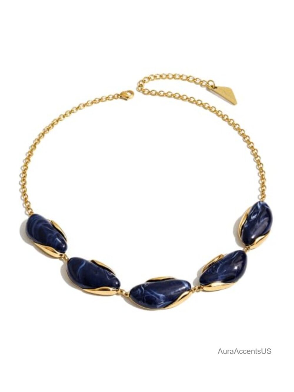 Chunky Resin Teardrop Bead Statement Necklace with 18K Gold Plated Chain